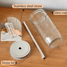 1PC,Large-Capacity Heat-Resistant Clear Glass Cup With Lid And Straw Boba Milk Tea Glasses Coffee Mug Juice Cold Drink Cup