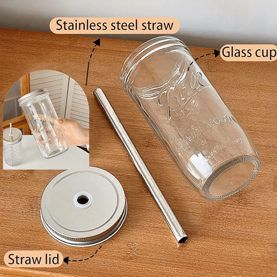 1 Stück, Großer Hitzebeständiger Becher Aus Klarem Glas Mit Deckel Und Strohhalm, Boba-milchteegläser, Kaffeebecher, Saftbecher Für Kaltgetränke