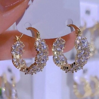 1pc Fully Inlaid Rhinestone Delicate Circle Design Earrings For Elegant Women Halloween