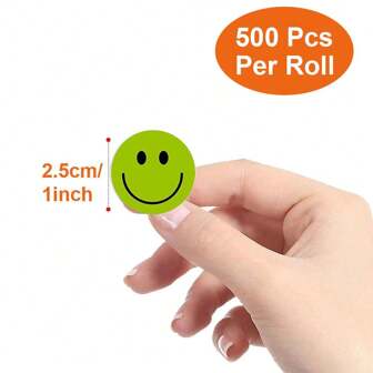 500Pcs/Roll Cartoon Smile Face Expression Thank You Reward Stickers,8 Designs Happy Term Begins Season 2.5cm/1.0in Round
