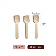 50 pièces Cuillères en bois jetables, 9,5/10/11/14/16 cm, ustensiles de couverts écologiques pour les fêtes, les pique-niques, les dîners à la maison, les desserts, Noël