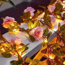 1pc 2m/78.7in Solar Powered Artificial Rose Decorative String Light, Solar Flower String Light, Atmospheric Artificial Flower Vine, For Home, Bedroom, Party, Holiday, Wedding, Christmas, Yard, Gifts, New Year, Birthday, Valentine's Day. All-Season Decorations.