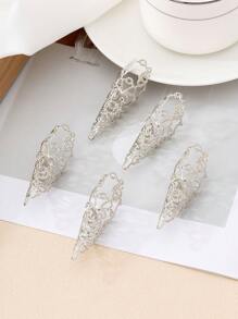5pcs Conjunto de Anéis de Unha de Strass Luxuosos, Perfeito para Apresentações de Dança, Festas e Reuniões de Mulheres.