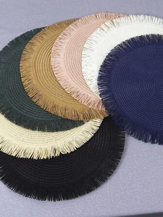 Natural Woven 1/2/4piece Set Placemats Boho Place Mats For Kitchen Table Indoor/Outdoor Washable Heat-Resistant Placemat Wipeable Dining Table Mats For Camping, Festival, Wedding, Party