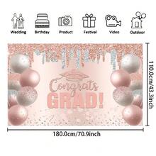 1入學士帽桃粉銀色氣球攝影背景布，適用於2024年畢業派對攝影棚拍攝道具 - 彩色 - 查看 3
