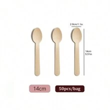 50 pièces Cuillères en bois jetables, 9,5/10/11/14/16 cm, ustensiles de couverts écologiques pour les fêtes, les pique-niques, les dîners à la maison, les desserts, Noël