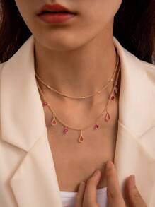 imoli 釘珠和水滴吊墜多層次項鍊 - 金黃色 - 查看 6