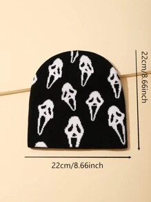1 chiếc mũ len đan họa tiết đầu lâu thời trang dành cho nam, thích hợp cho lễ Halloween, mùa thu/đông, trang phục ấm áp và thường ngày - Nhiều màu - Xem 2