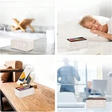 Wooden Digital Alarm Clock With Wireless Charging, 0-100% Adjustable Brightness Dimmer And Volume, Weekday/Weekend Mode, Dual Alarm, Snooze, 12/24H, Wood LED Clock For Bedroom - Multicolor - View 6