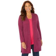 Catherines Women's Plus Size Marled Sweater Cardigan - 明亮的覆盆子色 - 查看 1