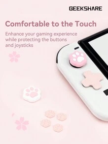 GeekShare Bộ phím điều hướng hình chân mèo dễ thương và nắp cần điều khiển bằng silicon, nắp nút ABXY tương thích với Switch/OLED, không tương thích với Switch Lite và ốp lưng bảo vệ - bột trắng - Xem 8