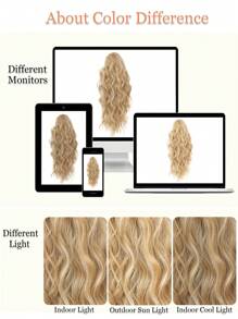 Claw Clip Ponytail Extension Water Wave Fake Faux Jaw Hairpiece 18inch Hair Piece Goden Blonde With Highlights High Pony Tails Synthetic Heat Friendly Fiber For Women - 亞麻金 - 查看 7