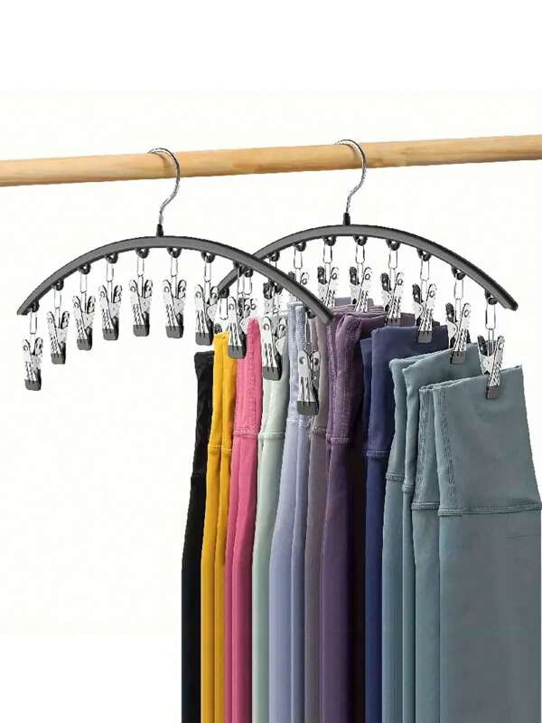 1pc Clothes Hanger,Hanging Rack Space-Saving Curved Hanger ForYoga Pants And Leggings - Closet Organizer With 10 Clips,Pants SocksHanger For Clothes Shops-Style Random