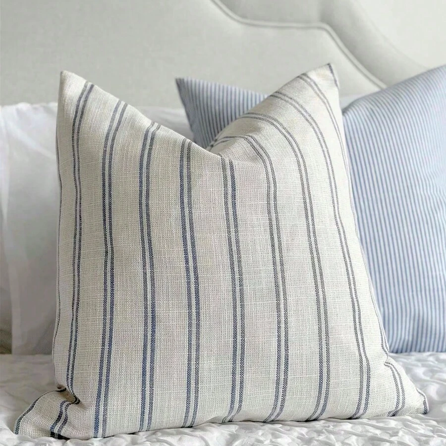 1 Pc Farmhouse Linen Throw Pillow Cover, Striped Decorative Buffalo Retro Pillowcase With Hidden Zipper For Sofa Bedroom