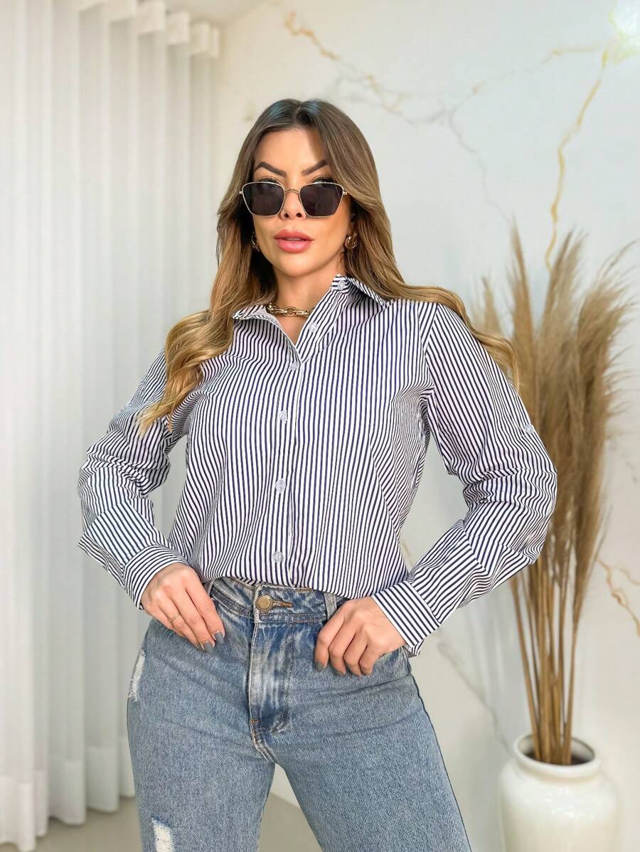 Women Blouses - 藏蓝色 - 查看 1