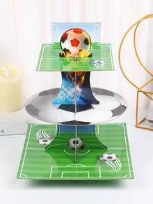 1pc Football World Cup Theme Paper Multiple Layered Tray Cake Stand For Friend Gathering Decoration, 3 Tiers Dessert Rack - Green - View 3