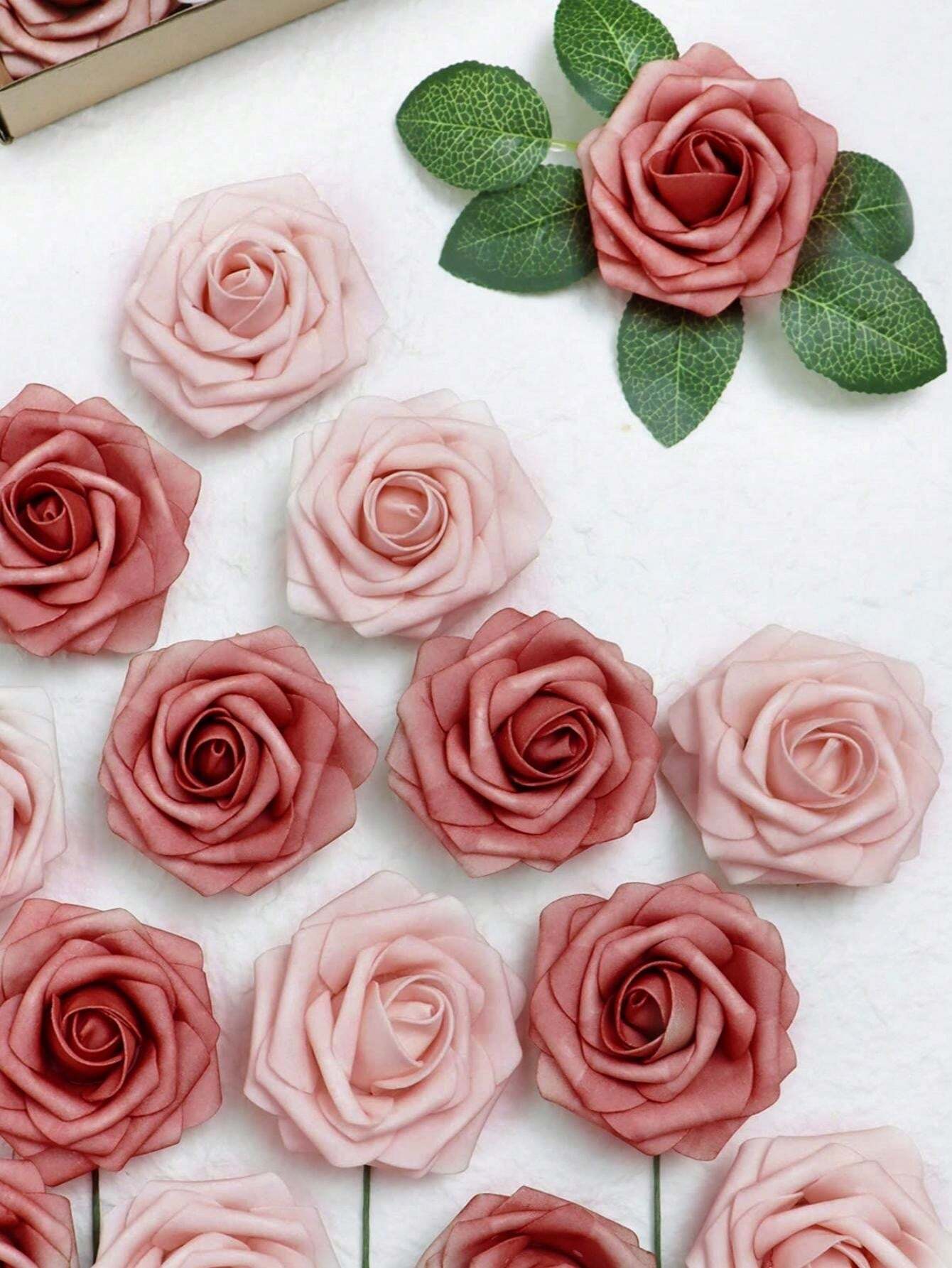 Nude Color Roses 25pcs Warm Gray Brown & Nude Colored Artificial Foamed Roses With Stem ...