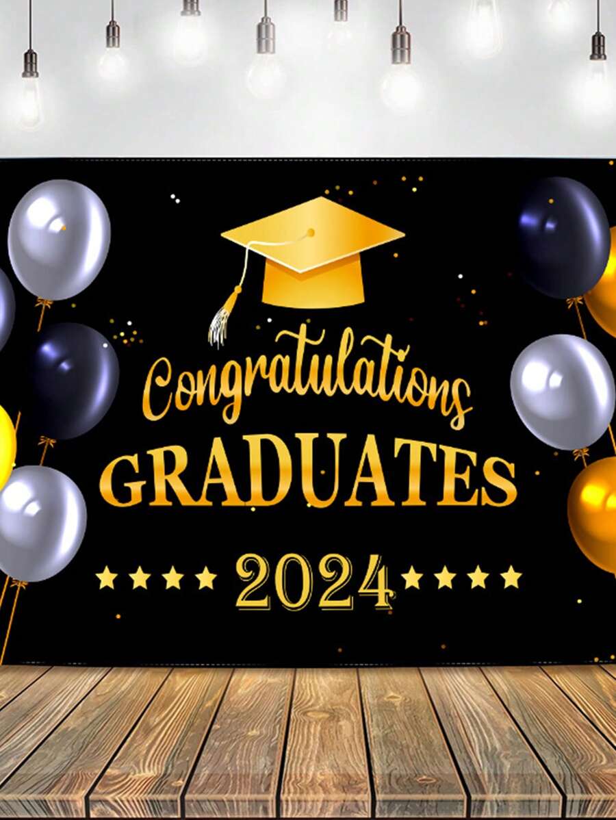 1pc 115*180cm Graduation Banners GRAD Photo Backdrop Prom 2024 Graduation Party Decorations Classroom Decorate Class Of 2024 Banner - Multicolor - View 1