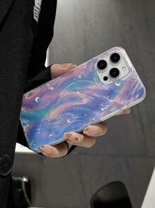 Funda de teléfono suave con diseño de gradiente de manzana, cielo estrellado soñador y plumas, compatible con iPhone 15 Pro Max/14/13 Pro/12/11, cobertura completa a prueba de golpes de silicona y carcasa dura con diseño de alta gama y creativo, la mejor opción para mujeres y celebridades de Internet