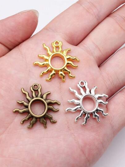 6入組25x26mm(0.98x1.02英寸)太陽吊墜，DIY珠寶配件，適用於項鍊手鍊耳環拉鍊頭飾服裝裝飾