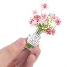1pc Dollhouse Miniature Glass Vase For Flower Arrangement: 1/12 Miniature Decorative Model With Artificial Plants And Flowers