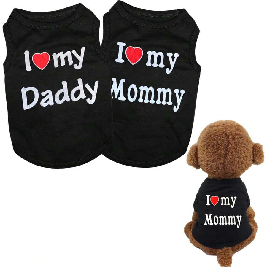 1 Peça Colete Camiseta para Cachorro de Estimação Eu Amo Meu Papai Mamãe Roupa de Presente Fantasia para Cães Pequenos Filhotes Gatinhos Yorkshire Chihuahua Poodle Terrier de Xícara Coelho Bebê - Multicolorido - Ver 1
