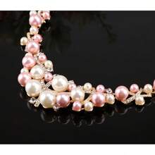 1pc Fashionable Beaded Pink & White Faux Pearl & Rhinestone Jewelry Set, Including Necklace, Bracelet, Earrings, Ring, Perfect For Women Wedding Party Accessories & Gift