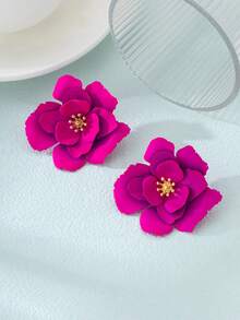 2pcs Flower Decor Stud Earrings - Hot Pink - View 9