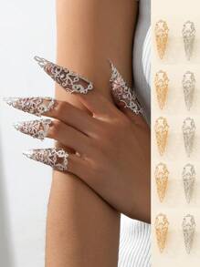 5pcs Conjunto de Anéis de Unha de Strass Luxuosos, Perfeito para Apresentações de Dança, Festas e Reuniões de Mulheres.