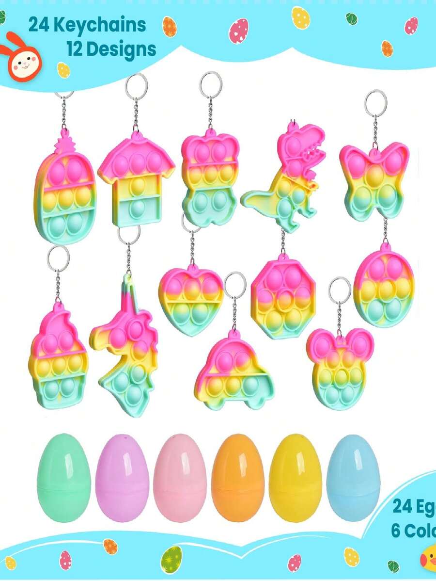 24PCS Bubble Poppers Filled 24 Easter Eggs With Pop Bubble Fidget Toys Inside, Sensory Stress