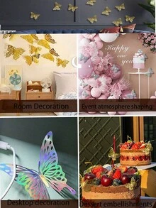 3D 金属镂空蝴蝶壁纸贴纸 - 12 件套，适用于庆典、婚礼、家居装饰和派对气球装饰 - 幻彩金 - 查看 4