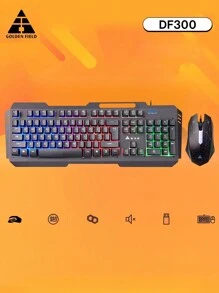 Golden Field DF300 黑色有線 RGB 電競鍵盤鼠標，機械手感 104 鍵鍵盤 - 黑色 - 查看 1