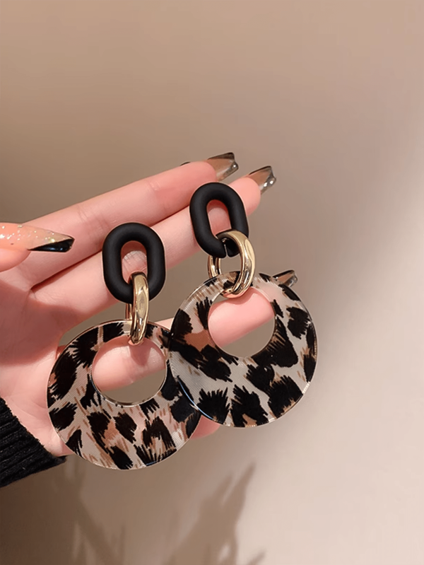 Andkiss أقراط متدلي دائري بطباعة الفهدرمضان