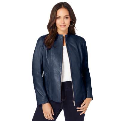Jessica London Women's Plus Size Zip Front Leather Jacket