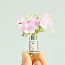 1pc Dollhouse Miniature Glass Vase For Flower Arrangement: 1/12 Miniature Decorative Model With Artificial Plants And Flowers