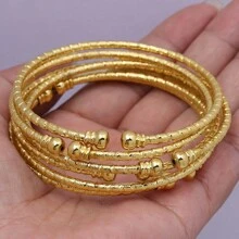 Conjunto de 6 pulseras rígidas con cuentas abiertas chapadas en oro de 24k, joyería clásica y elegante para mujeres en Dubái, Europa, América y África