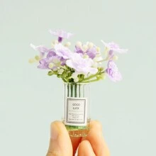 1pc Dollhouse Miniature Glass Vase For Flower Arrangement: 1/12 Miniature Decorative Model With Artificial Plants And Flowers