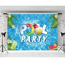 Telón de fondo para fiesta en la piscina, cumpleaños de la ducha, fondo de fotografía decorado con flores tropicales, accesorios para foto de cabina - Multicolor - Ver 4