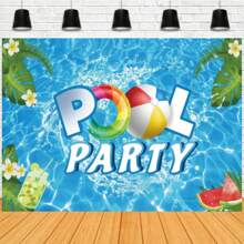 Telón de fondo para fiesta en la piscina, cumpleaños de la ducha, fondo de fotografía decorado con flores tropicales, accesorios para foto de cabina - Multicolor - Ver 1