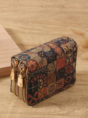 Double Zipper Versatile Coin Wallet Letter Graphic Card Holder Multi-Card Card Organizer For Storage Credit Cards School Supplies For School Dorm Room Vintage Western Wallet For Women Wallet Purse Wallet Small Wallet