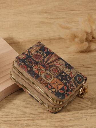 Double Zipper Versatile Coin Wallet Letter Graphic Card Holder Multi-Card Card Organizer For Storage Credit Cards School Supplies For School Dorm Room Vintage Western Wallet For Women Wallet Purse Wallet Small Wallet