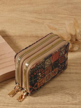 Double Zipper Versatile Coin Wallet Letter Graphic Card Holder Multi-Card Card Organizer For Storage Credit Cards School Supplies For School Dorm Room Vintage Western Wallet For Women Wallet Purse Wallet Small Wallet