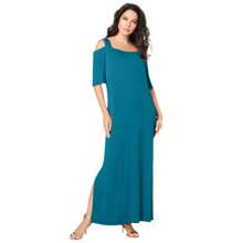 Roaman's Women's Plus Size Petite Ultrasmooth Fabric Cold-Shoulder Maxi Dress - BIRU TUA TUA - View 1