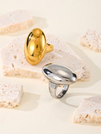 1pc Fashionable Exaggerated Stainless Steel Egg-Shaped Ring, Ideal For Women As Festival Gift Or DailyParty Wear