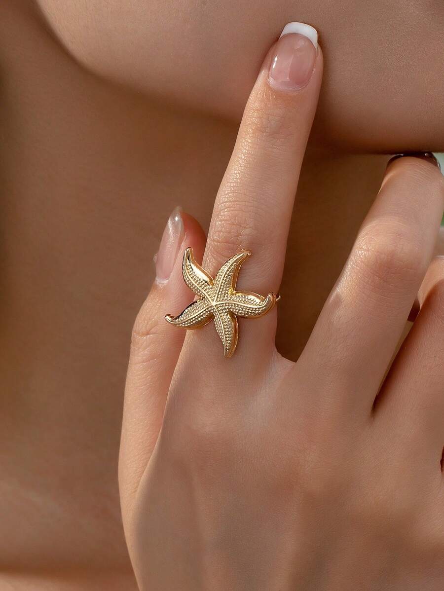 1 件夏季度假海滩风格海星戒指，女士适用 - A9533-5 - 查看 1