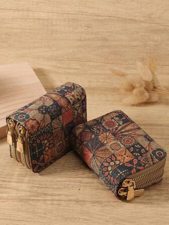 Double Zipper Versatile Coin Wallet Letter Graphic Card Holder Multi-Card Card Organizer For Storage Credit Cards School Supplies For School Dorm Room Vintage Western Wallet For Women Wallet Purse Wallet Small Wallet