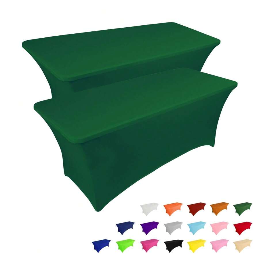 6FT Spring Table Cloth For Rectangular Fitted Events Stretch Black Table Covers Washable Table Cover Spandex Tablecloth Table Protector For Party, Wedding, Cocktail, Banquet, Festival - Emerald Green - View 1