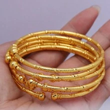 Conjunto de 6 pulseras rígidas con cuentas abiertas chapadas en oro de 24k, joyería clásica y elegante para mujeres en Dubái, Europa, América y África