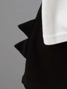 Young Boy Fashionable Dinosaur Print Crop Sleeve Polo Shirt+Solid Crop Pants 2pcs/Set Casual Outfits - White - View 5