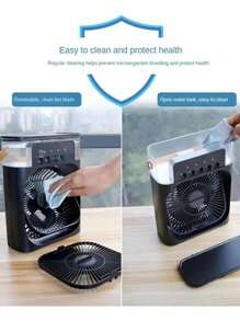 6 Inch Air Conditioner Cooling Fan With 5 Spray 7 Color Light Portable Fans Air Cooler Kipas Mini Fan Air Humidifier SKU:Sv - White - View 4